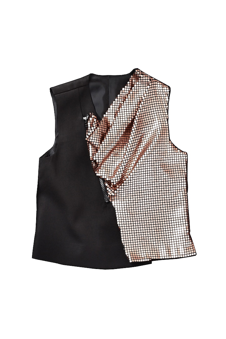 Black Sequins Kurta Set With Bundi Jacket For Boys by Partykles at Pernia's Pop Up Shop