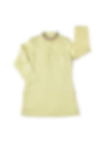 Pista Green Silk Kurta Set With Achkan Jacket For Boys by Partykles at Pernia's Pop Up Shop