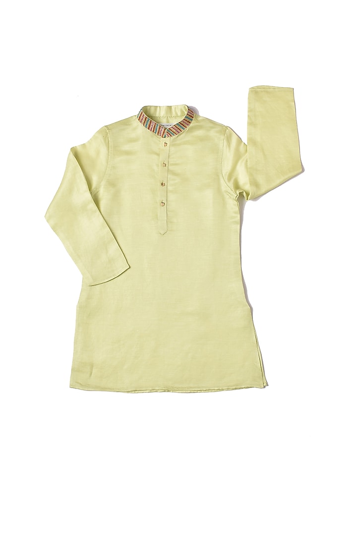 Pista Green Silk Kurta Set With Achkan Jacket For Boys by Partykles at Pernia's Pop Up Shop