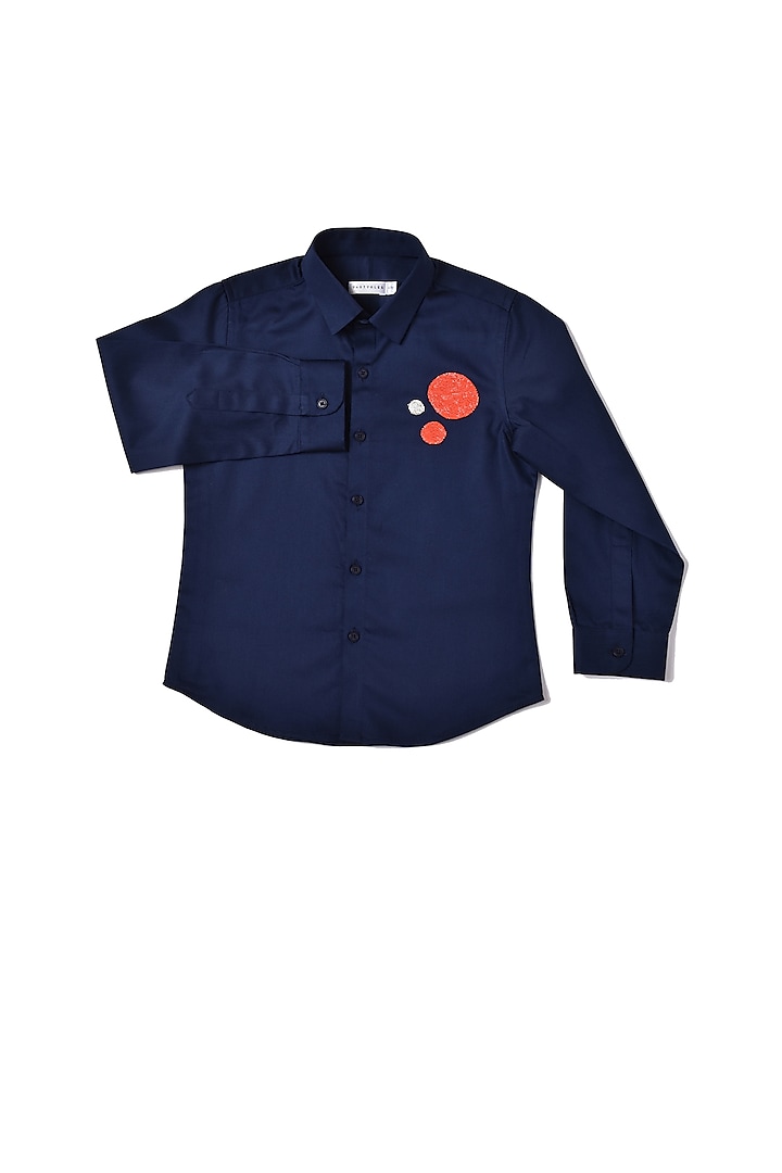 Blue Cotton Embroidered Shirt For Boys by Partykles