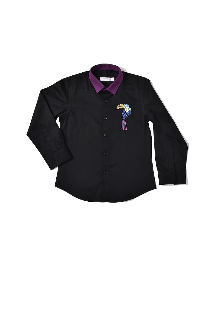 Black Cotton Embroidered Shirt For Boys by Partykles