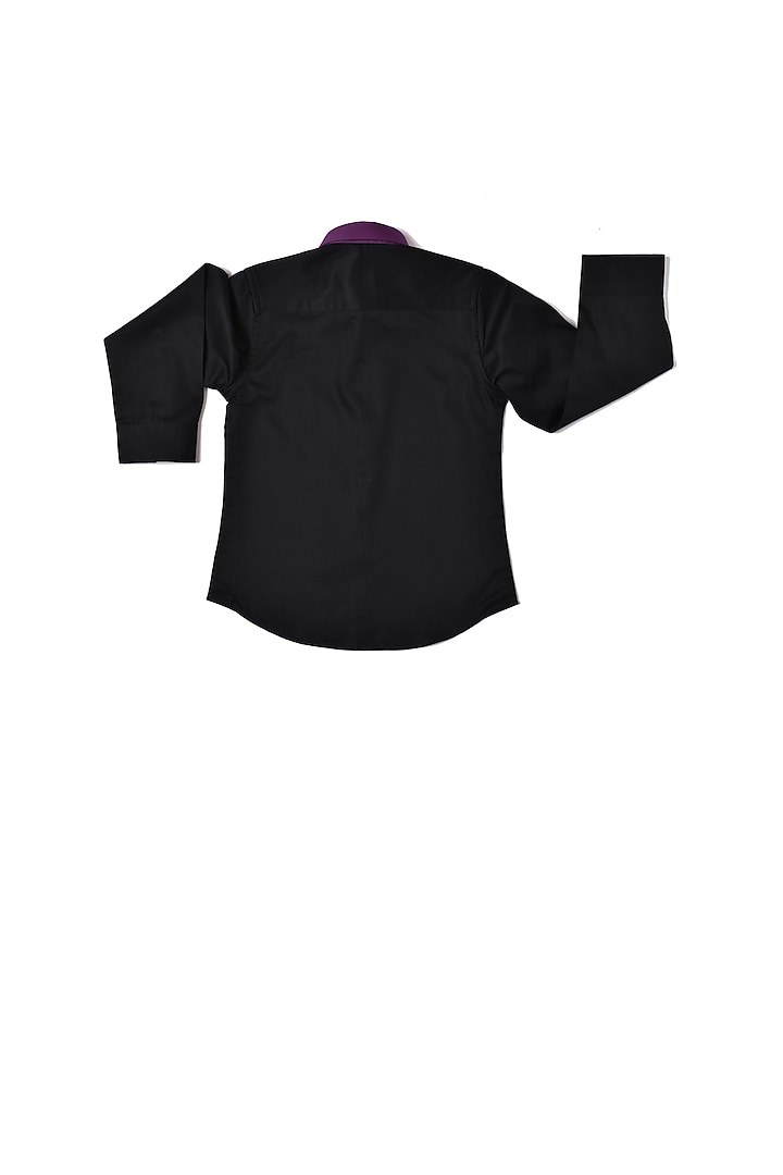 Black Cotton Embroidered Shirt For Boys by Partykles at Pernia's Pop Up Shop