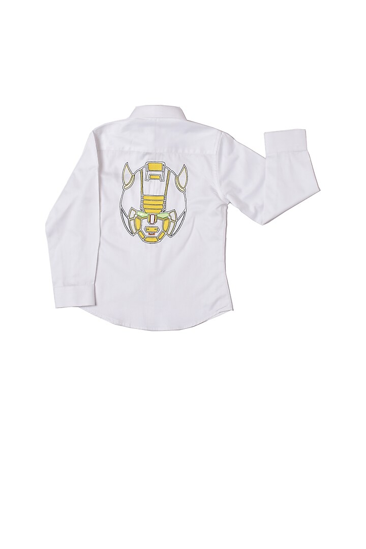 White Cotton Embroidered Shirt For Boys by Partykles at Pernia's Pop Up Shop