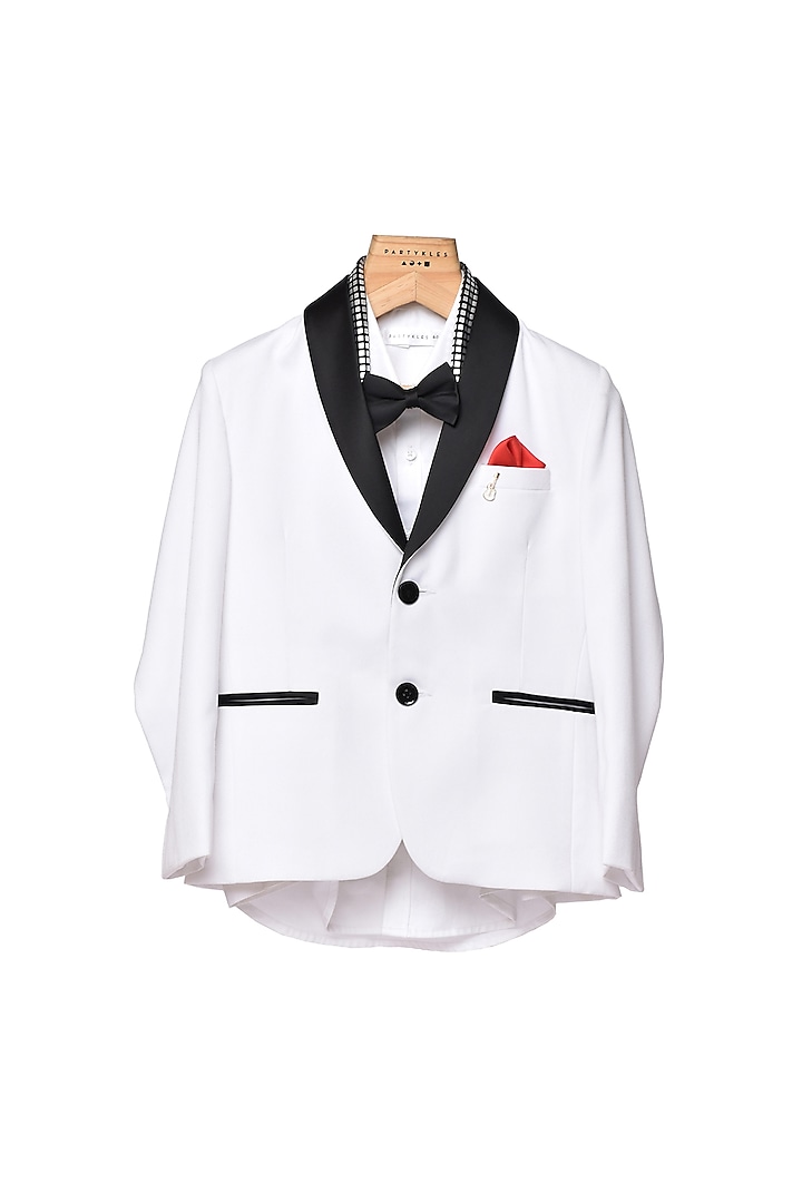 White Terry Rayon Tuxedo Set With Bow Tie For Boys by Partykles
