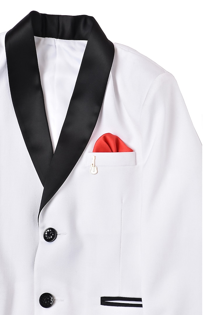 White Terry Rayon Tuxedo Set With Bow Tie For Boys by Partykles at Pernia's Pop Up Shop