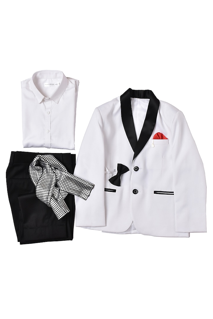 White Terry Rayon Tuxedo Set With Bow Tie For Boys by Partykles at Pernia's Pop Up Shop
