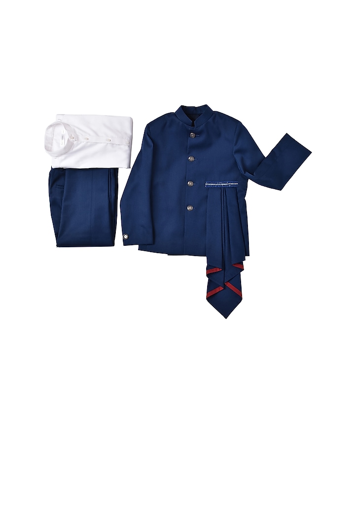 Royal Blue Terry Rayon Jodhpuri Set For Boys by Partykles at Pernia's Pop Up Shop