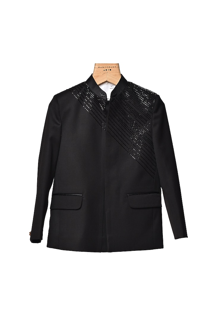 Black Terry Rayon Jodhpuri Set For Boys by Partykles at Pernia's Pop Up Shop