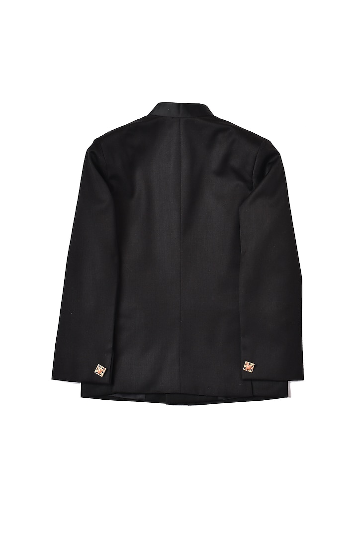 Black Terry Rayon Jodhpuri Set For Boys by Partykles at Pernia's Pop Up Shop