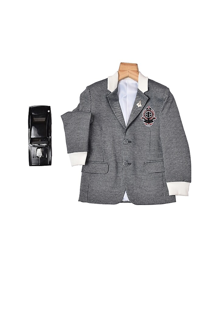 Grey Cotton Poly Knit Embroidered Blazer For Boys by Partykles