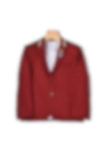 Maroon Cotton Poly Knit Blazer For Boys by Partykles