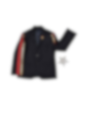 Midnight Blue Gabardine Blazer For Boys by Partykles at Pernia's Pop Up Shop