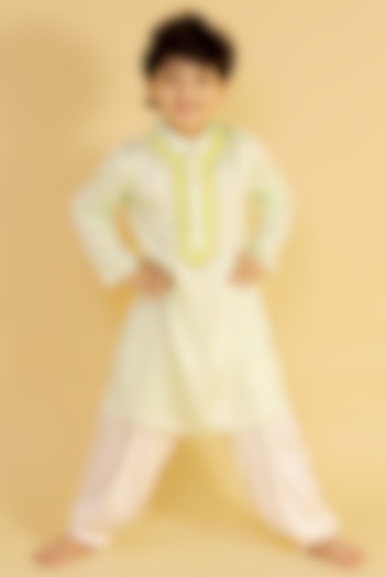 Pastel Green Embroidered Kurta Set For Boys by Partykles