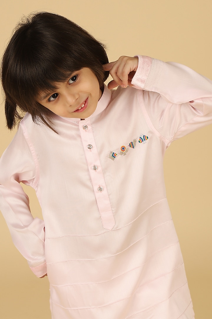 Baby Pink Embroidered Kurta Set For Boys by Partykles