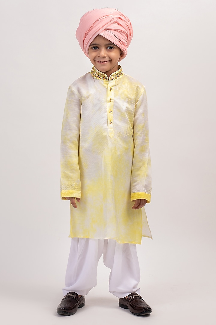 Yellow Printed Kurta Set For Boys by Partykles