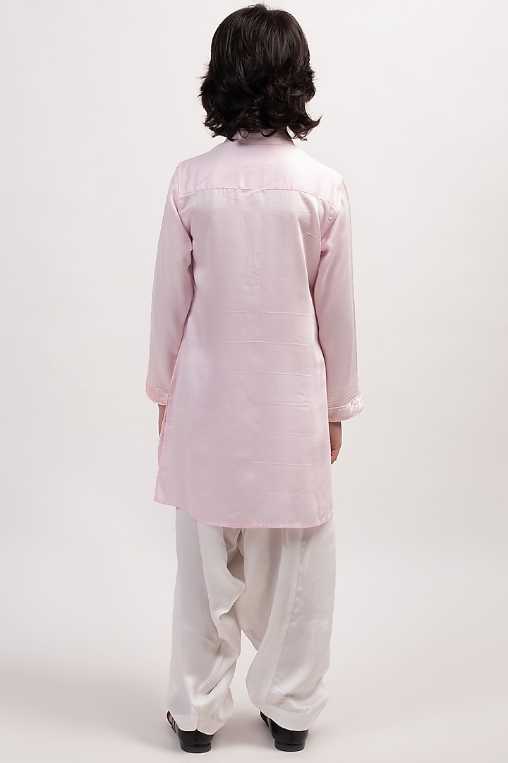 Pastel Pink Embroidered Kurta Set For Boys by Partykles