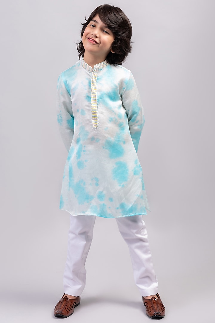 Blue Printed Kurta Set For Boys by Partykles