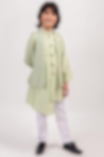 Pista Green Kurta Set With Embroidered Bundi Jacket For Boys by Partykles