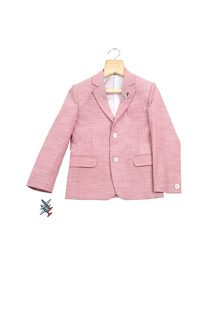 Pink Linen Blend Blazer For Boys by Partykles
