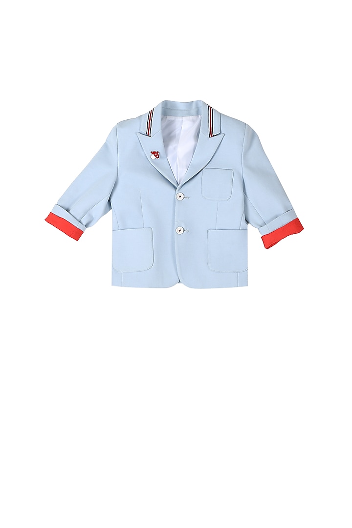 Powder Blue Cotton Knit Blazer For Boys by Partykles