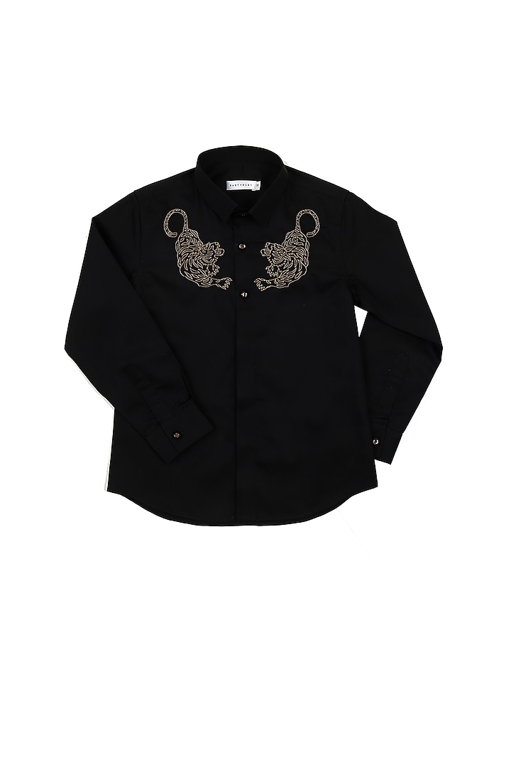 Black Tiger Embroidered Shirt For Boys by Partykles