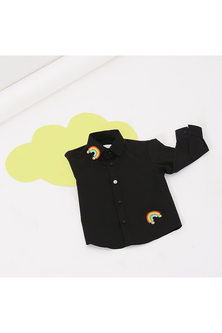 Black Rainbow Car Embroidered Shirt For Boys by Partykles