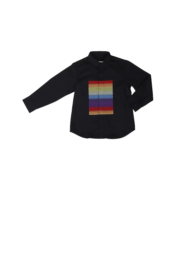 Black Shirt With Rainbow Embroidery For Boys by Partykles