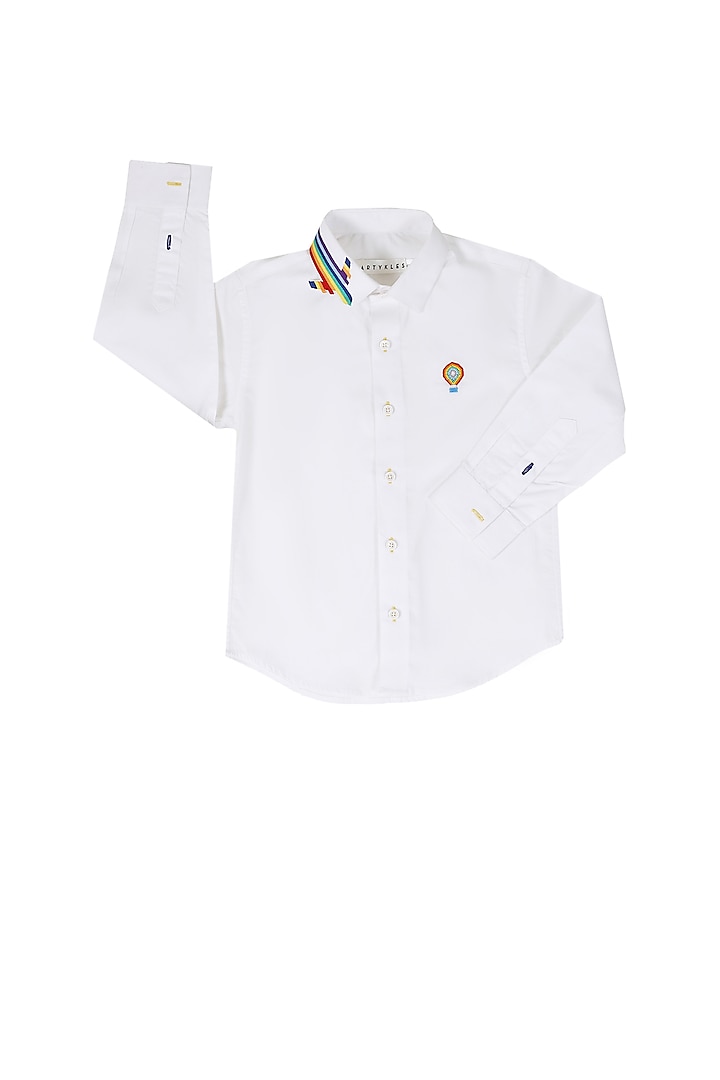 White Shirt With Mandarin Collar For Boys by Partykles