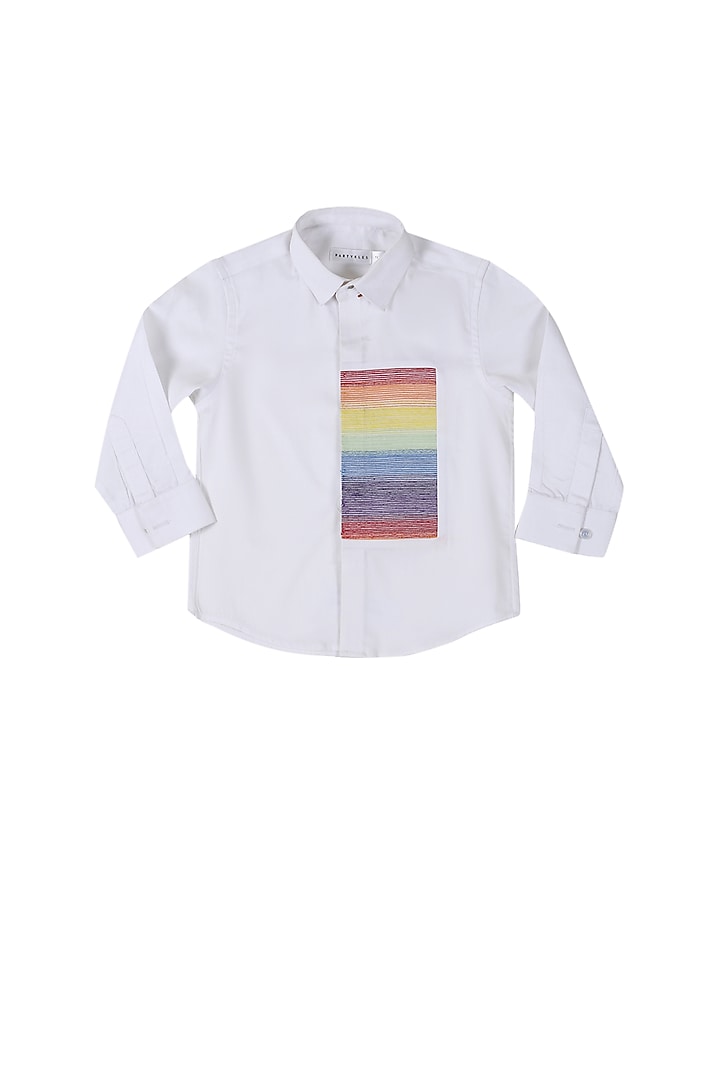 White Shirt With Half Patchwork For Boys by Partykles at Pernia's Pop Up Shop