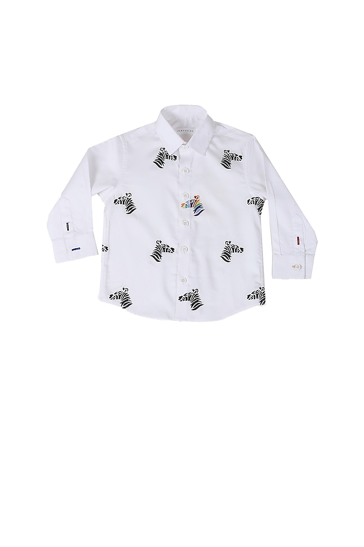 White Cotton Satin Shirt For Boys by Partykles