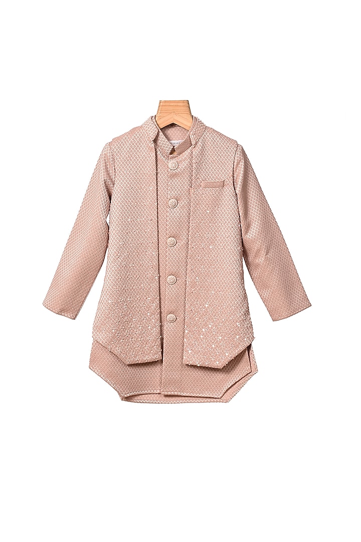 Onion Pink Texture Cutdana Embroidered Achkan Set For Boys by Partykles
