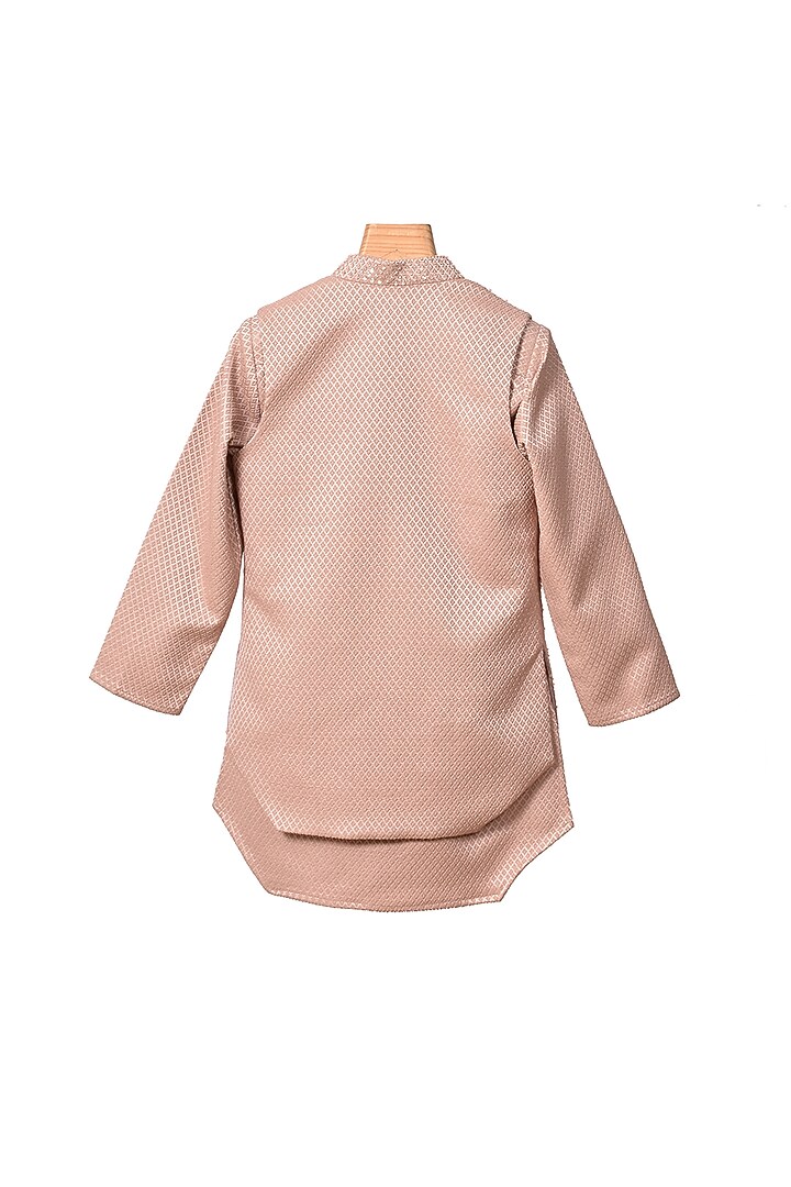 Onion Pink Texture Cutdana Embroidered Achkan Set For Boys by Partykles at Pernia's Pop Up Shop