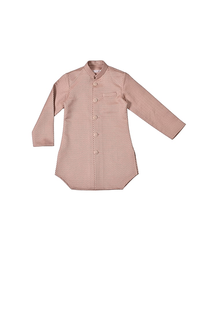 Onion Pink Texture Cutdana Embroidered Achkan Set For Boys by Partykles at Pernia's Pop Up Shop