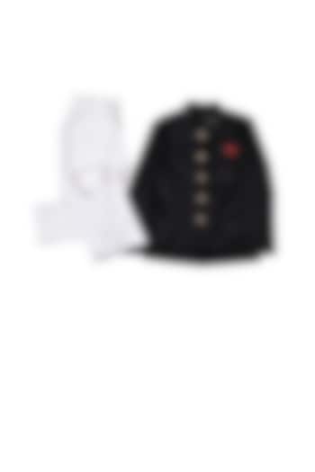 Black Velvet Embellished Jodhpuri Achkan Set For Boys by Partykles