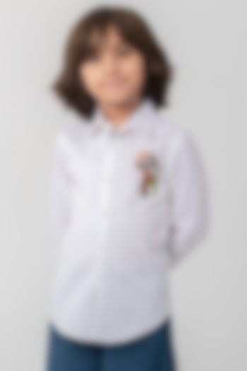 White Cotton Resham Handwork Shirt For Boys by Partykles at Pernia's Pop Up Shop