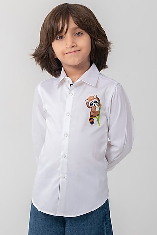 White Cotton Resham Handwork Shirt For Boys by Partykles