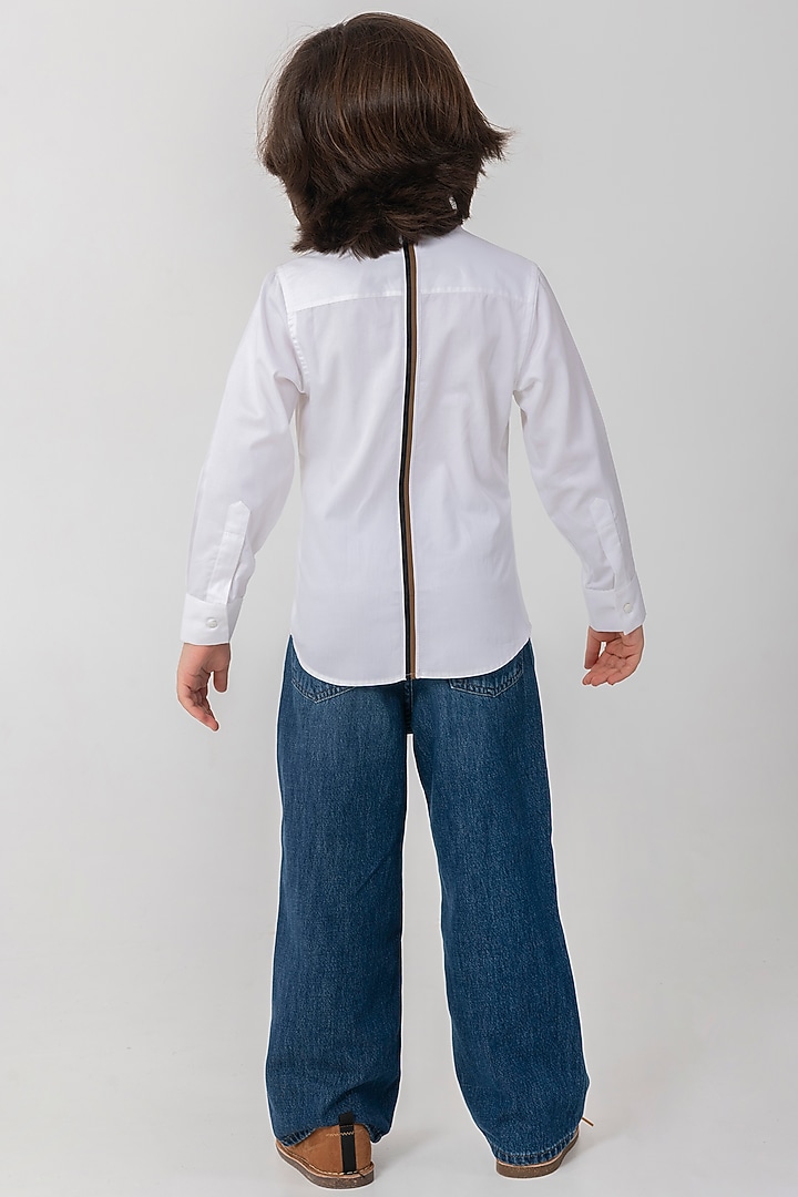 White Cotton Resham Handwork Shirt For Boys by Partykles at Pernia's Pop Up Shop