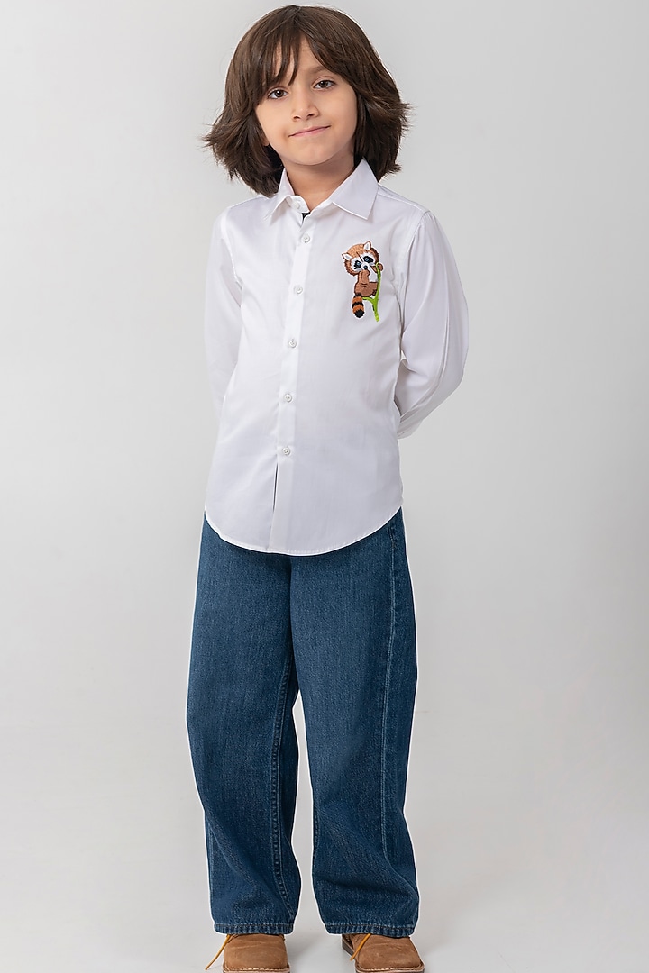 White Cotton Resham Handwork Shirt For Boys by Partykles at Pernia's Pop Up Shop