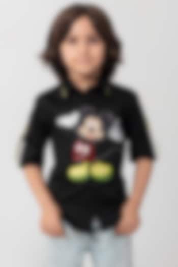 Black Cotton Resham Embroidered Shirt For Boys by Partykles at Pernia's Pop Up Shop