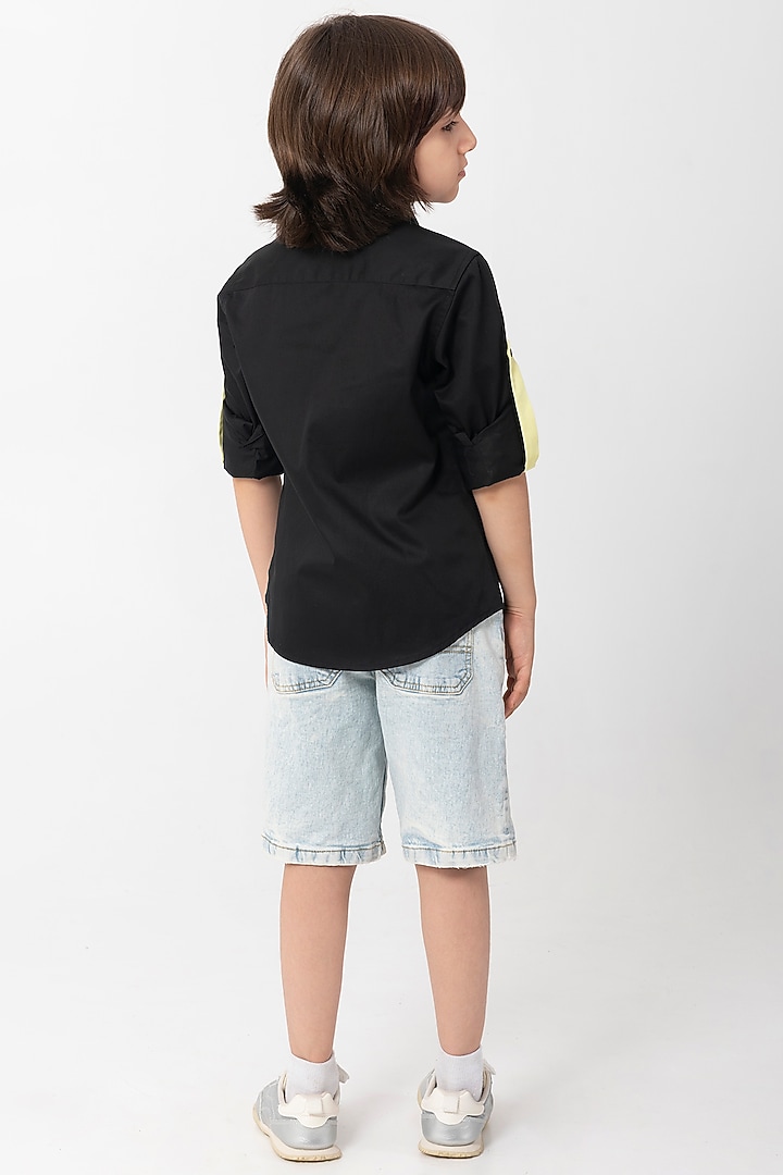 Black Cotton Resham Embroidered Shirt For Boys by Partykles at Pernia's Pop Up Shop
