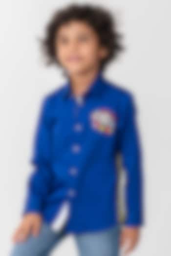 Royal Blue Cotton Resham Embroidered Shirt For Boys by Partykles at Pernia's Pop Up Shop