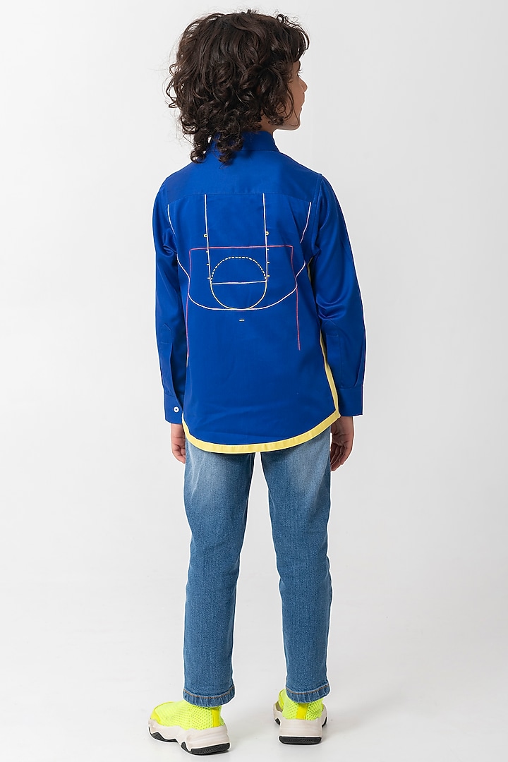 Royal Blue Cotton Resham Embroidered Shirt For Boys by Partykles at Pernia's Pop Up Shop