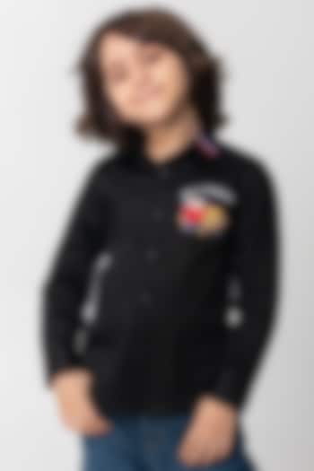 Black Cotton Resham Handwork Shirt For Boys by Partykles at Pernia's Pop Up Shop
