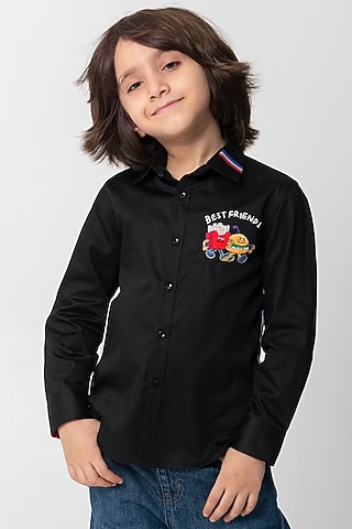 Black Cotton Resham Handwork Shirt For Boys by Partykles