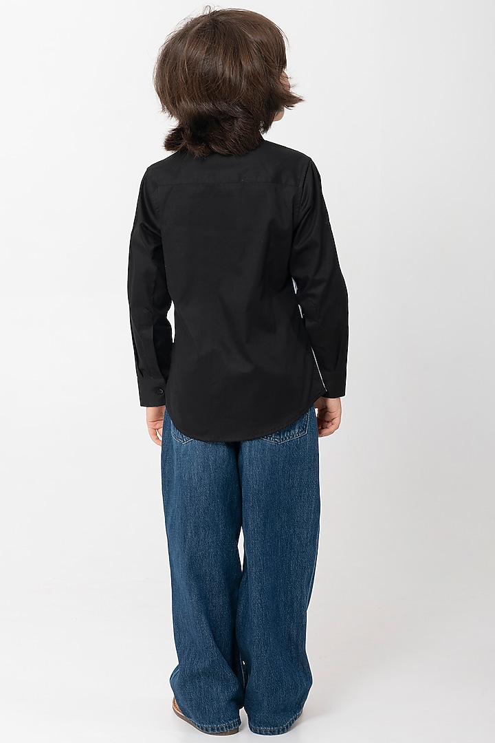 Black Cotton Resham Handwork Shirt For Boys by Partykles at Pernia's Pop Up Shop