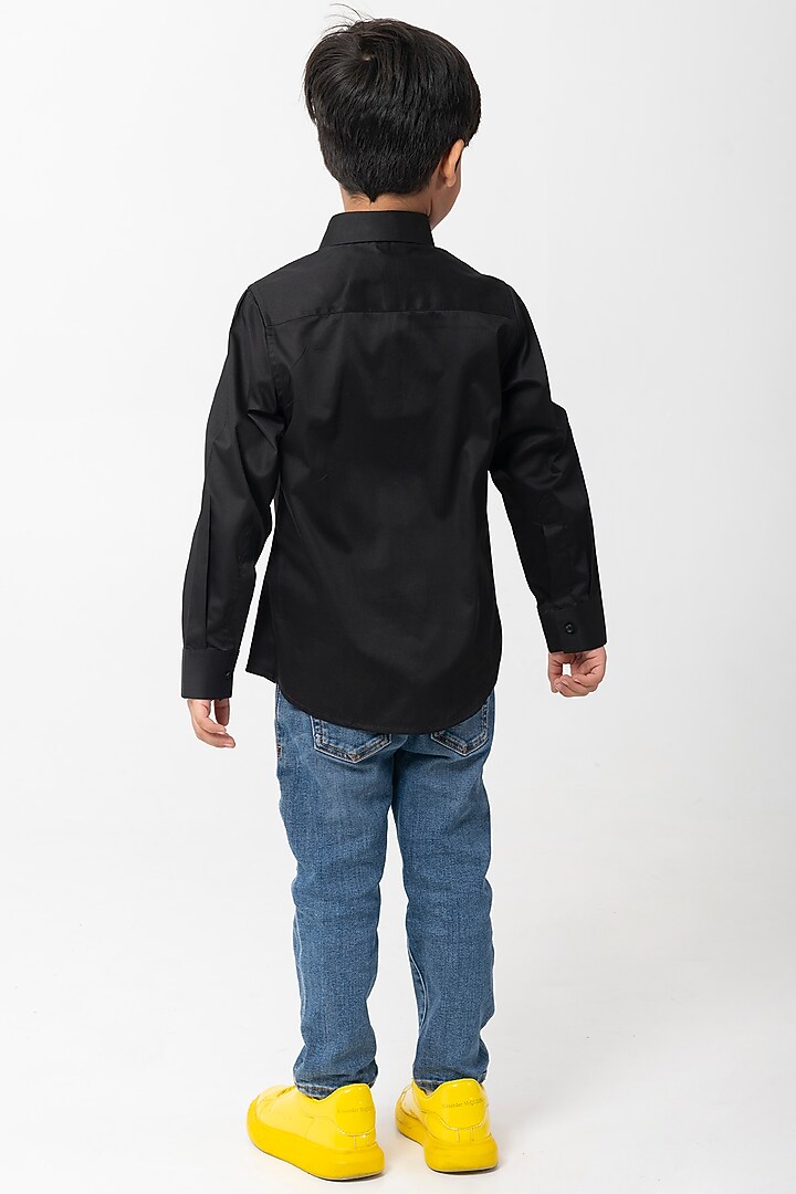 Black Cotton Resham Handwork Shirt For Boys by Partykles at Pernia's Pop Up Shop
