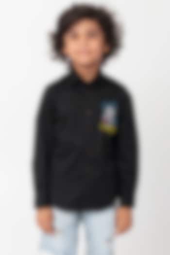 Black Cotton Cutdana Handwork Shirt For Boys by Partykles at Pernia's Pop Up Shop