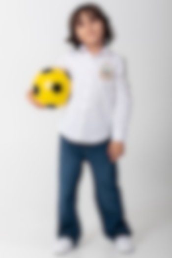 White Cotton Resham Handwork Shirt For Boys by Partykles at Pernia's Pop Up Shop