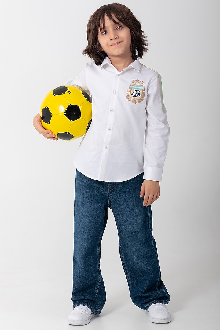 White Cotton Resham Handwork Shirt For Boys by Partykles at Pernia's Pop Up Shop