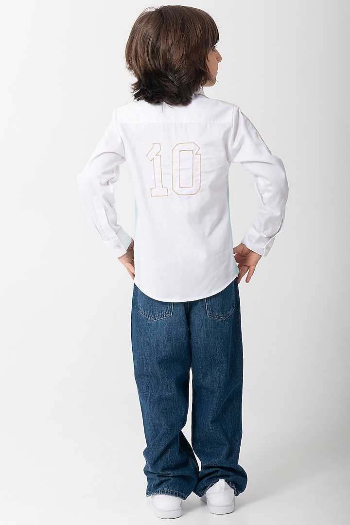 White Cotton Resham Handwork Shirt For Boys by Partykles at Pernia's Pop Up Shop